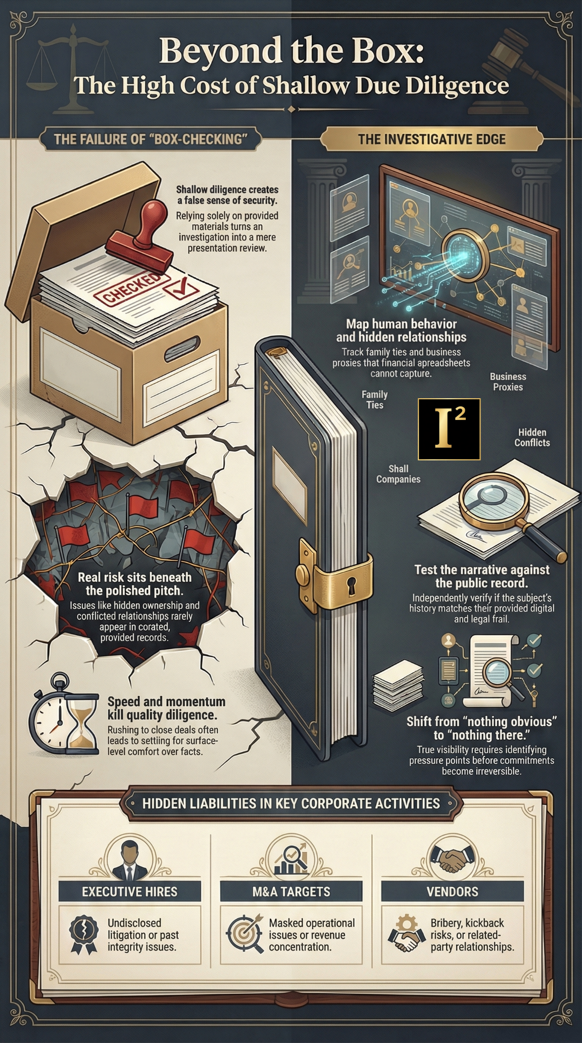 corporate background investigations, merger and acquisition investigation, reputational risk investigation, business fraud due diligence, litigation history investigation, executive integrity investigation, company risk investigationExcerpt